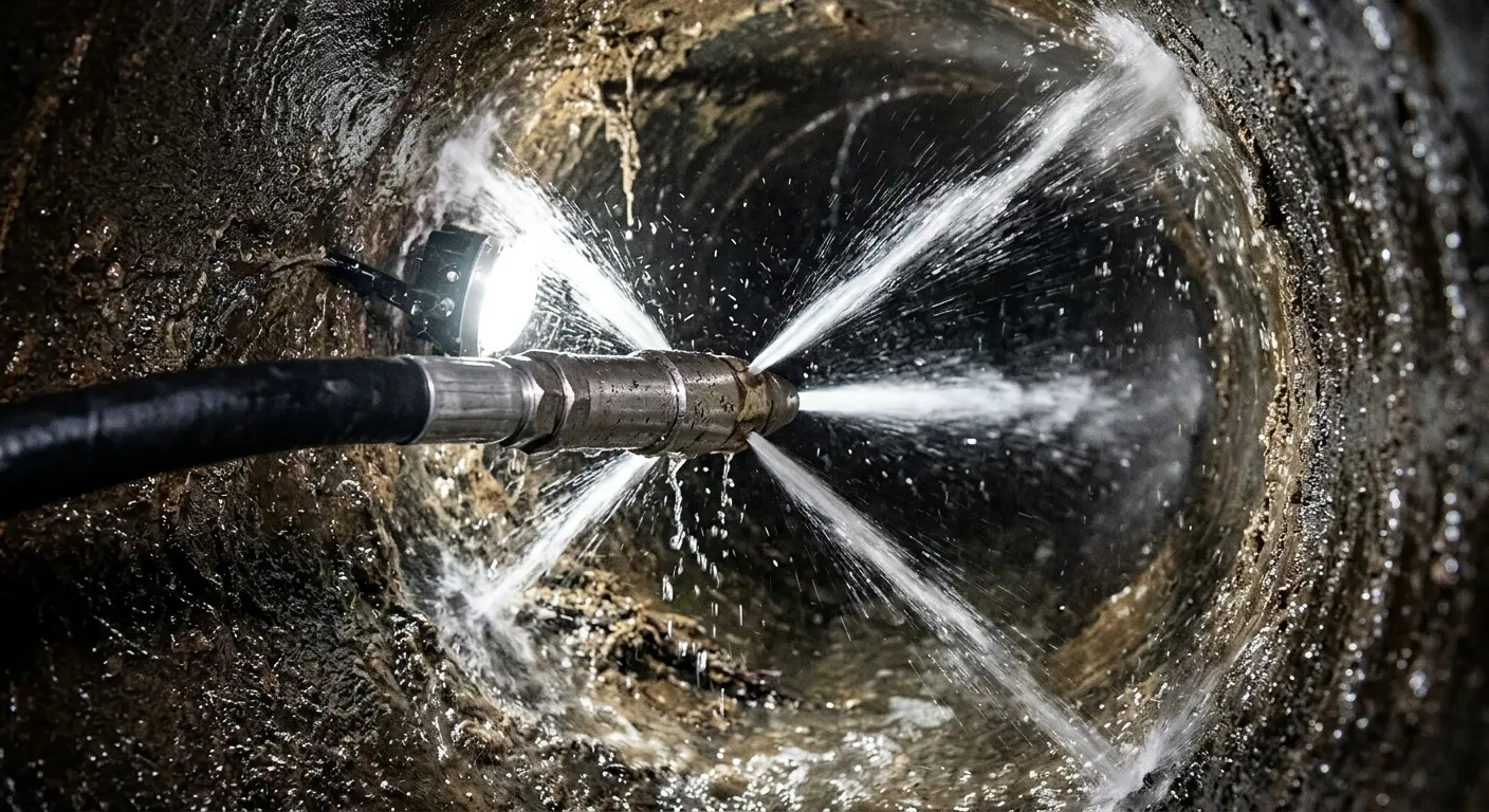 High-pressure hydro jetting nozzle cleaning sewer pipe for Sewer Cleanout in Oakley